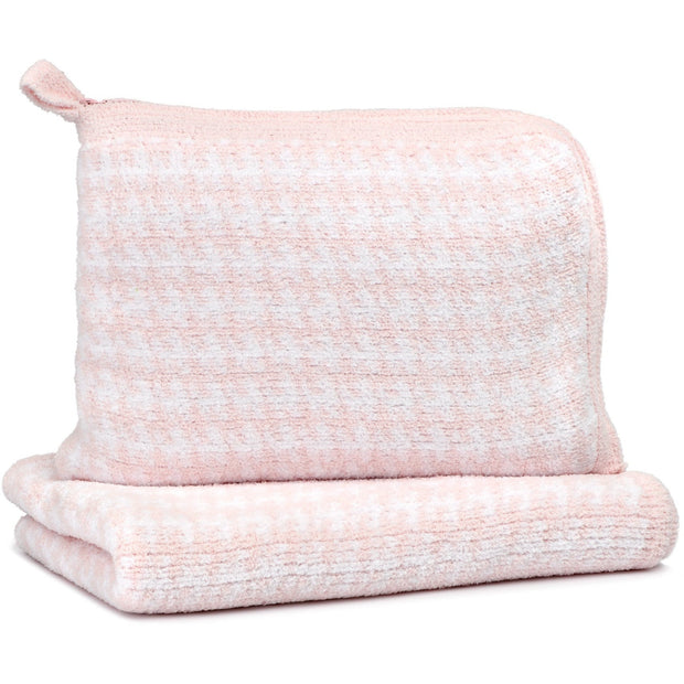 Kashwere Baby Ultra Soft Houndstooth Baby Travel Crib Blanket With Pouch Available In Ice Blue & Pink With White and Black With Crème
