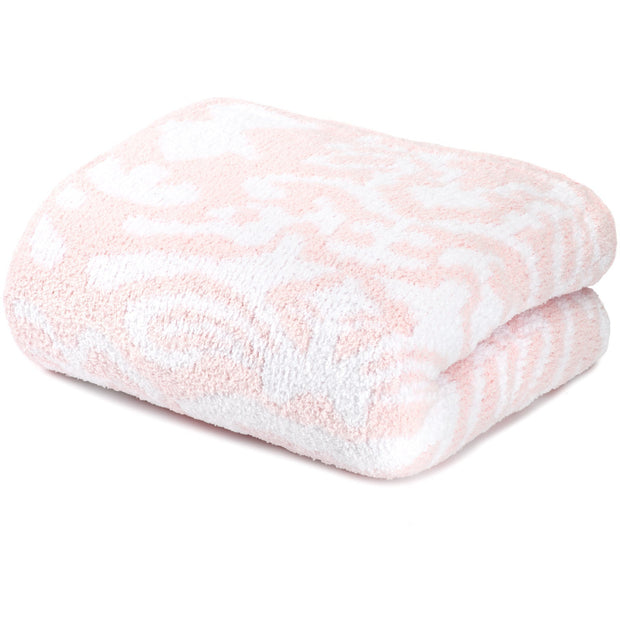 Kashwere Ultra Soft Damask Queen Blanket Available In Malt With White, Silver Blue With Crème & Pink With White