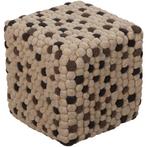 Surya Mount Modern Rustic Charcoal, Cream & Black Wool Pouf Ottoman POUF-30