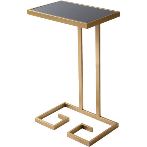Surya Parisian Modern Black Glass Top With Gold Metal Base Accent Side Table PSI-002