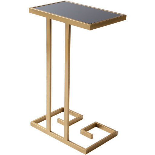 Surya Parisian Modern Black Glass Top With Gold Metal Base Accent Side Table PSI-002