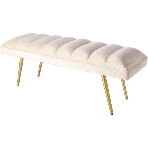 Surya Roxeanne Modern Cream Channeled Velvet Bench With Gold Metal Base RON-008