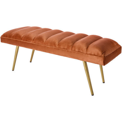 Surya Roxeanne Modern Cognac Channeled Velvet Bench With Gold Metal Base RON-009