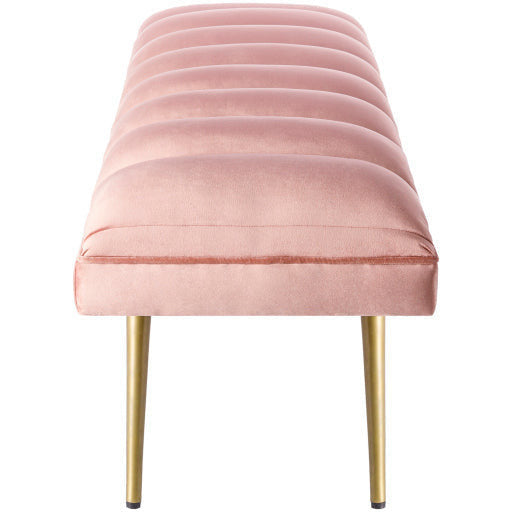 Surya Roxeanne Modern Blush Channeled Velvet Bench With Gold Metal Base RON-007