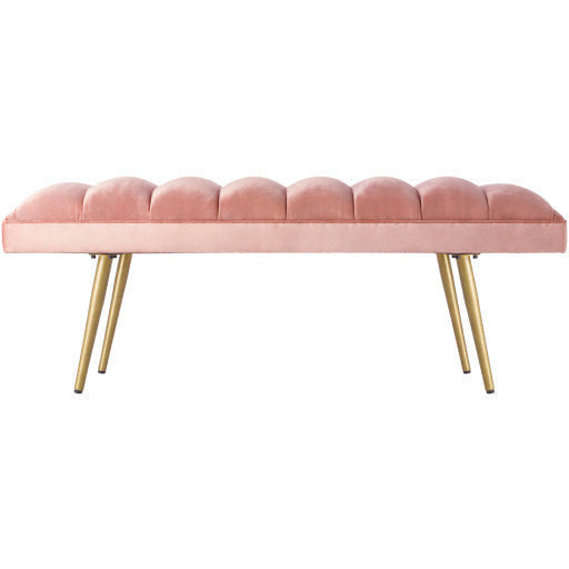 Surya Roxeanne Modern Blush Channeled Velvet Bench With Gold Metal Base RON-007