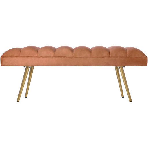 Surya Roxeanne Modern Cognac Channeled Velvet Bench With Gold Metal Base RON-009