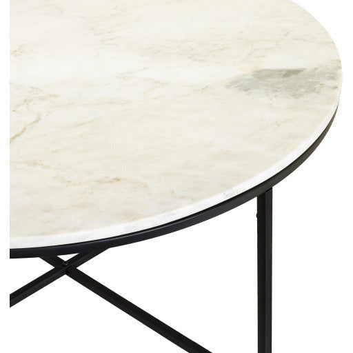Surya Anastasia Modern White Marble Top With Black Metal Base Round Coffee Table  SIS-002