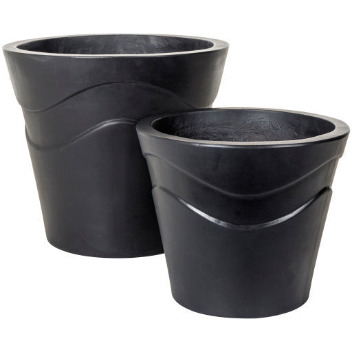 Surya Seastone Collection Modern Set of 2 Brushed Matte Black Concrete Outdoor Floor Vases SST-006