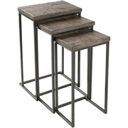 Surya Troyes Modern Gray Wood Top With Black Metal Base Set of 3 Nesting Accent Side Tables TOE-001