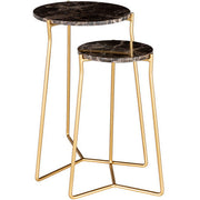 Surya Suave Modern Brown Marble Top With Gold Metal Base Set of 2 Nesting Accent Side Tables UAV-004