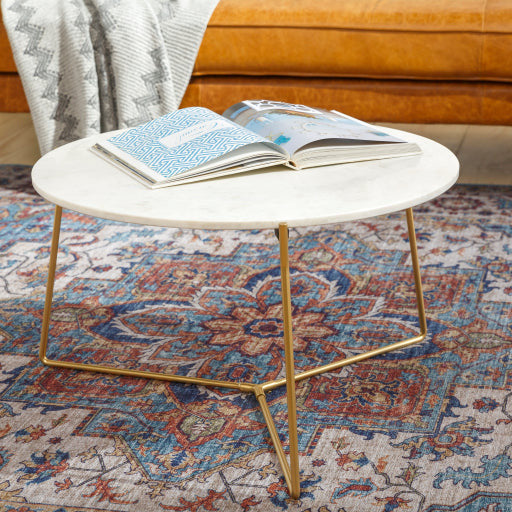 Surya Suave Modern White Marble Top With Gold Metal Base Round Coffee Table UAV-001