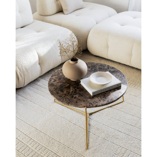 Surya Suave Modern Brown Marble Top With Gold Metal Base Round Coffee Table UAV-002