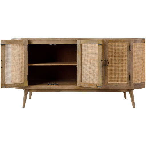 Surya Avadi Modern Natural Wood and Rattan Sideboard Cabinet VDI-001