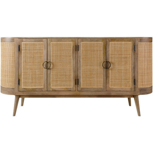 Surya Avadi Modern Natural Wood and Rattan Sideboard Cabinet VDI-001