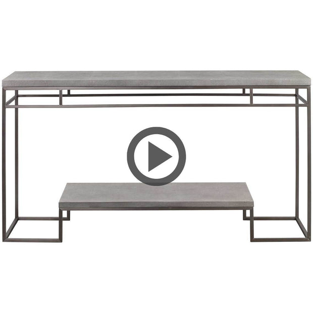 Uttermost Clea Light Gray Wash Faux Shagreen Top With Brushed Nickel Contemporary Console Table