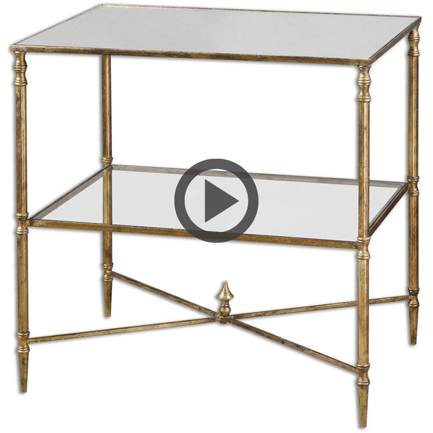Uttermost Henzler Mirrored Top With Antiqued Gold Iron Side Table