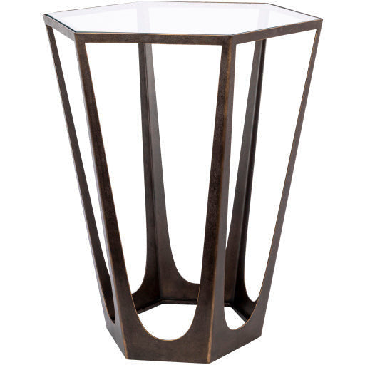 Surya Vortex Modern Glass Top With Brown Metal Base Accent Side Table VTX-001