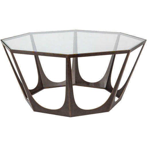 Surya Vortex Modern Glass Top With Brown Metal Base Round Coffee Table VTX-003