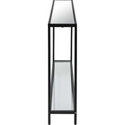 Salt & Light Mirrored Top and Glass Shelf with Black Iron Base Narrow Console Table