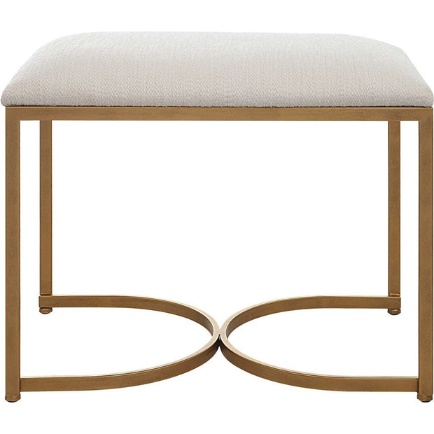 Salt & Light Crisp White Fabric Cushioned Top With Antique Brushed Brass Iron Accent Bench
