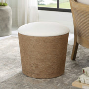 Salt & Light Off White Fabric Cushioned Top With Natural Fiber Rope Accent Stool