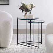Salt & Light Glass Tops With Black Iron Bases Set of 2 Round Nesting Tables