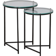 Salt & Light Glass Tops With Black Iron Bases Set of 2 Round Nesting Tables