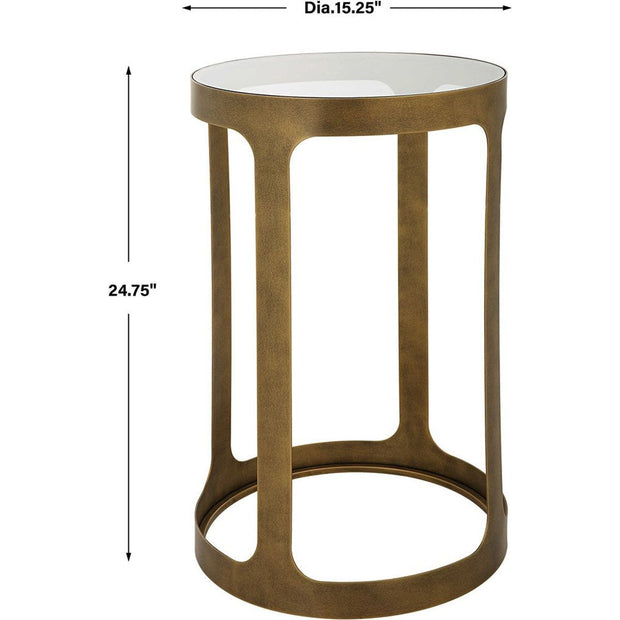 Salt & Light Tempered Glass Top With Antique Brushed Brass Metal Base Round Accent Side Table