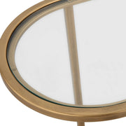 Casa Bella Living Glass Tops With Antique Brushed Brass Iron Bases Set of 2 Round Nesting Tables
