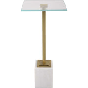 Salt & Light Tempered Glass Top With Brushed Brass and White Marble Base Drink Accent Table