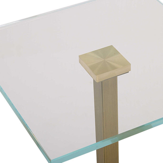 Salt & Light Tempered Glass Top With Brushed Brass and White Marble Base Drink Accent Table