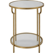Salt & Light Mirrored Top and Glass Shelf With Antique Gold Iron Base Round Side Table