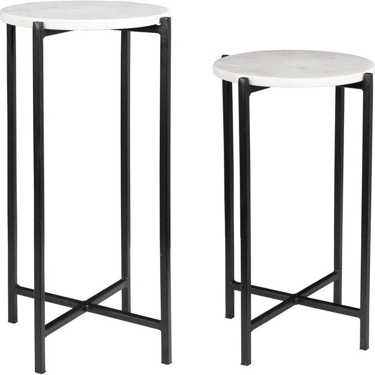 Salt & Light White Marble Tops With Matte Black Bases Set of 2 Accent Tables