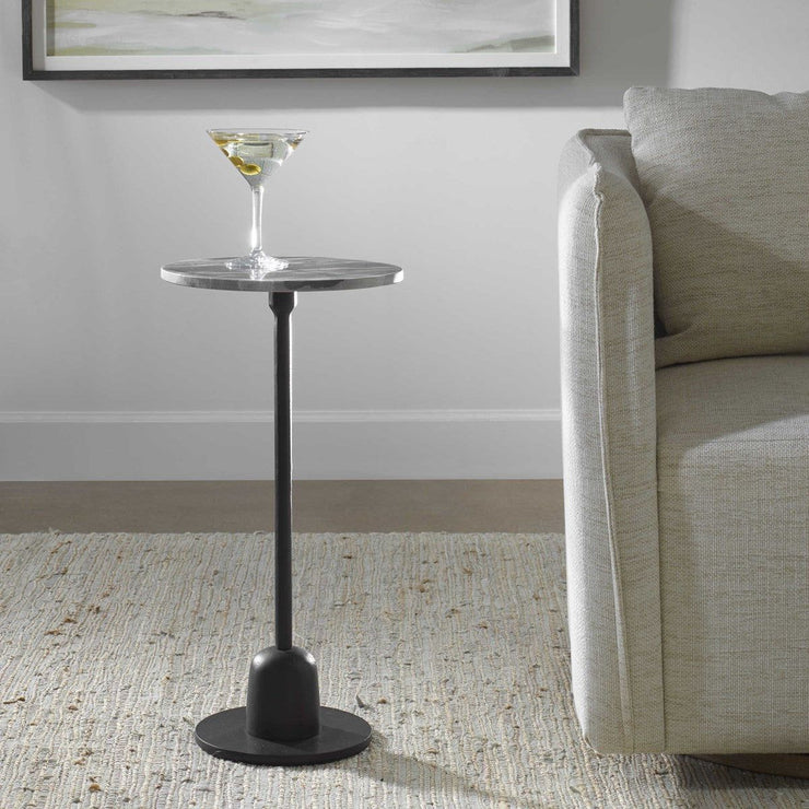 Casa Bella Living Black Marble Top With Matte Black Base Modern Round Accent Table