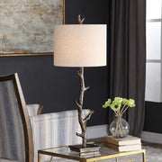 Salt & Light Off White Linen Shade With Dark Bronze and Silver Branch Base Table Lamp