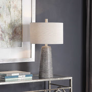 Salt & Light Beige Linen Shade With Rustic Bronze Textured Ceramic Base Table Lamp