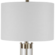 Salt & Light White Linen Shade with Glass and Golden Brass Base Table Lamp