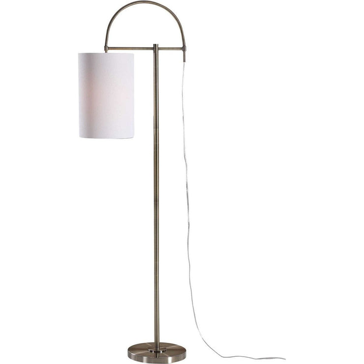Salt & Light Light Beige Linen Drum Shade with Antique Brushed Brass Base Modern Arc Floor Lamp