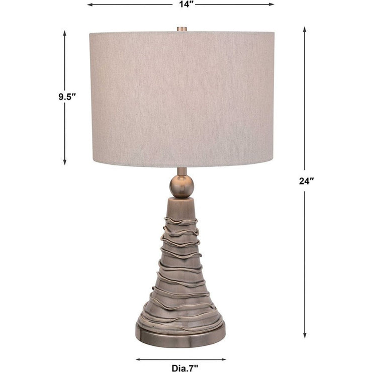 Salt & Light Light Gray Linen Drum Shade with Dove Gray Ceramic Base Table Lamp
