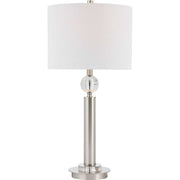 Salt & Light White Line Shade With Crystal and Brushed Nickel Base Table Lamp