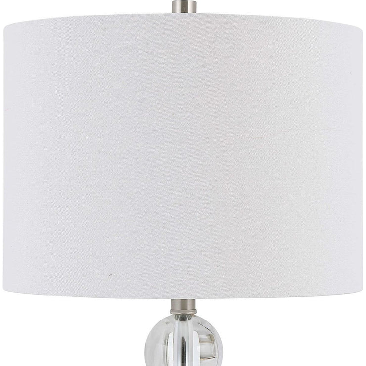 Salt & Light White Line Shade With Crystal and Brushed Nickel Base Table Lamp