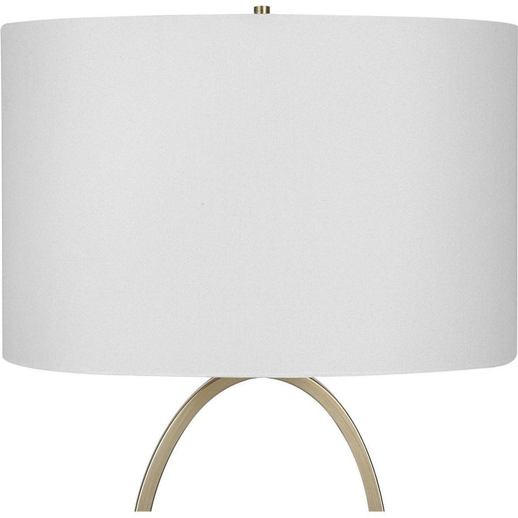 Salt & Light White Linen Oval Shade with Golden Brass Metal Base Table Lamp