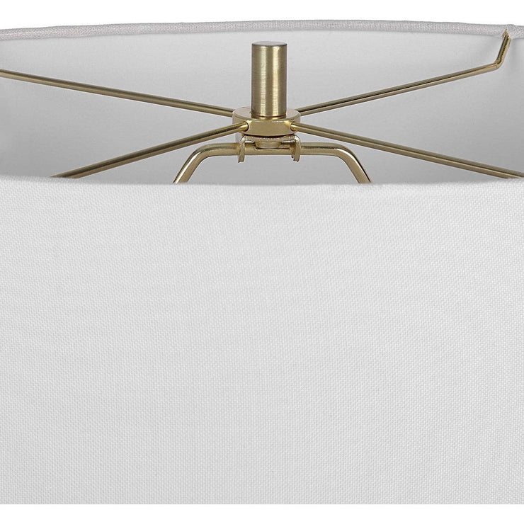 Casa Bella Living White Linen Oval Shade with Golden Brass Metal Base Table Lamp