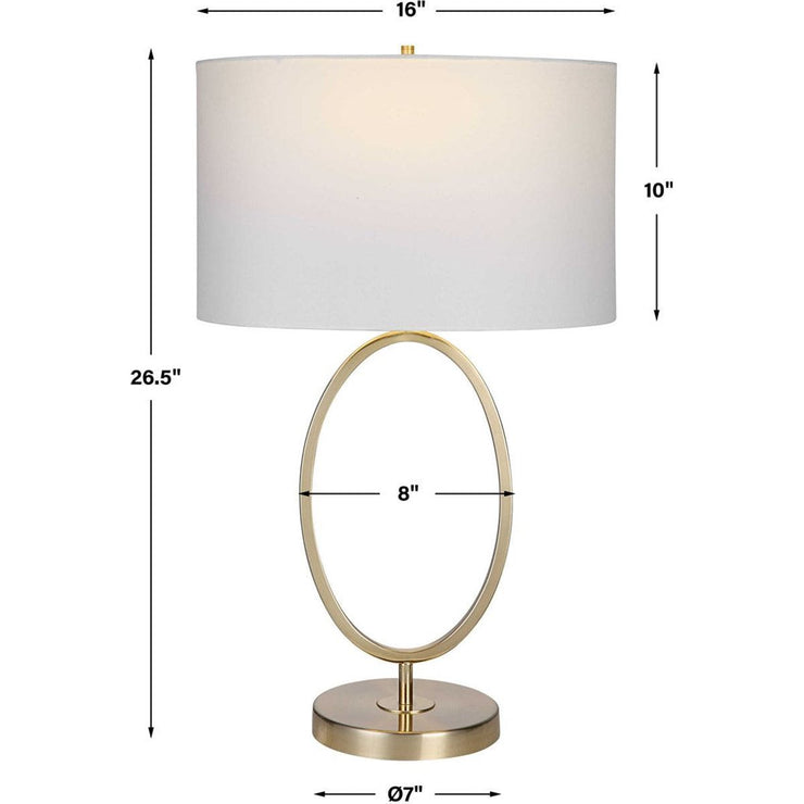 Casa Bella Living White Linen Oval Shade with Golden Brass Metal Base Table Lamp