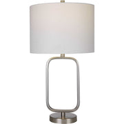 Salt & Light White Linen Shade With Brushed Nickel Metal Base Table Lamp