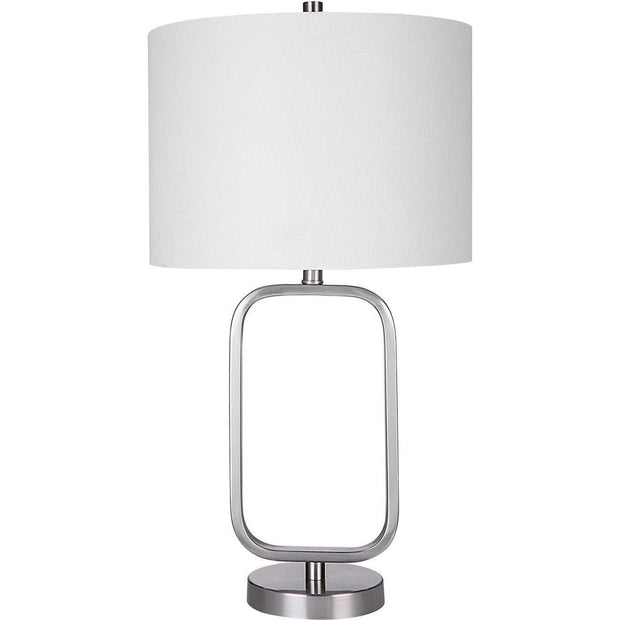 Salt & Light White Linen Shade With Brushed Nickel Metal Base Table Lamp