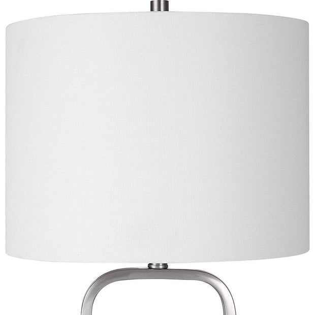 Salt & Light White Linen Shade With Brushed Nickel Metal Base Table Lamp