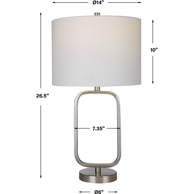 Salt & Light White Linen Shade With Brushed Nickel Metal Base Table Lamp