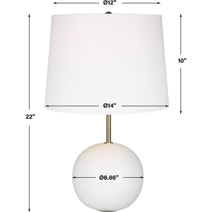 Salt & Light White Linen Shade with White Ceramic Sphere Base Table Lamp