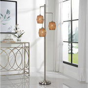 Casa Bella Living Rope Drum Shades with Brushed Nickel Base Modern Floor Lamp